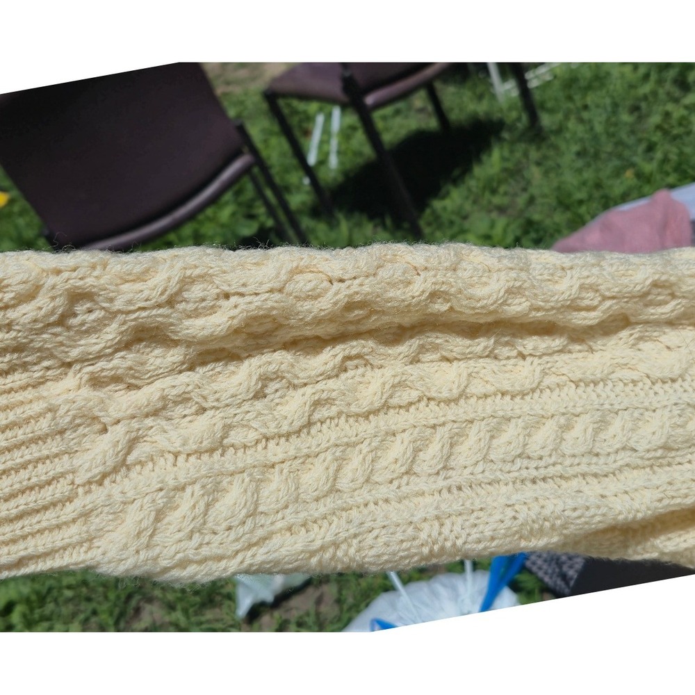 Aran Crafts Ireland Wool Cable Knit Sweater‎ Cream Off White Fisherman Mens XL - Picture 4 of 5